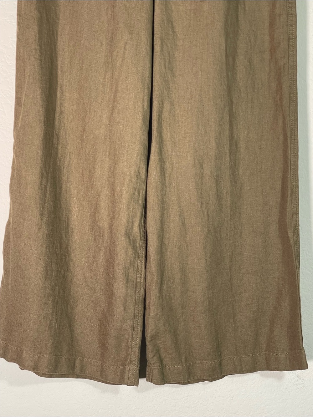 Madewell The Petite Zoe Relaxed Wide Pant in 100% Linen Size 2P in Safari Khaki - Picture 7 of 16